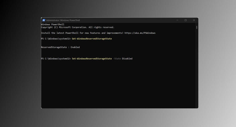 Disabling Storage Reserve in Windows 11 with PowerShell.
