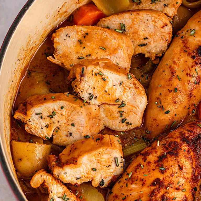 Dutch oven chicken breasts and vegetables
