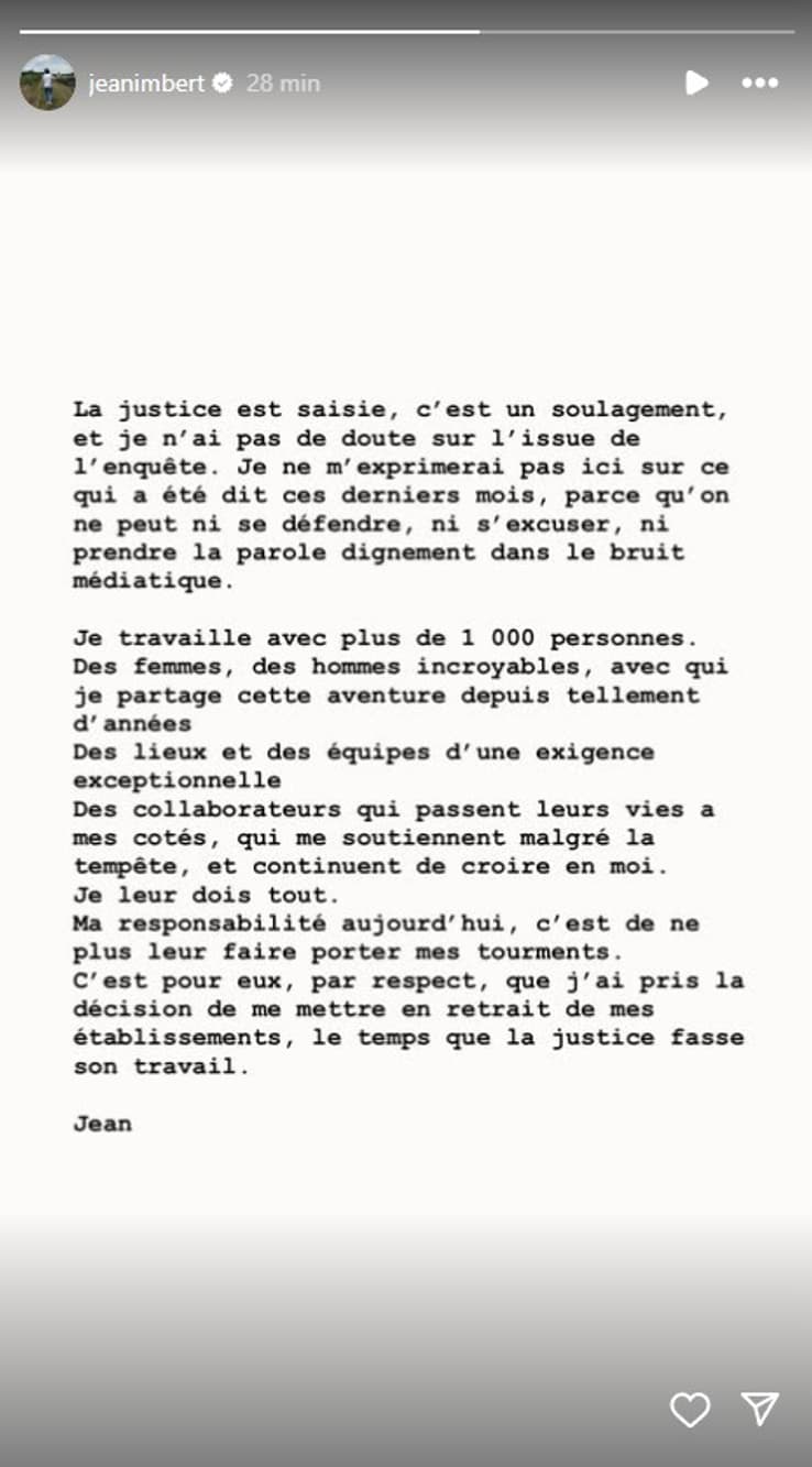 Visé par une enquête pour violences conjugales, Jean Imbert se met en retrait de ses établissements