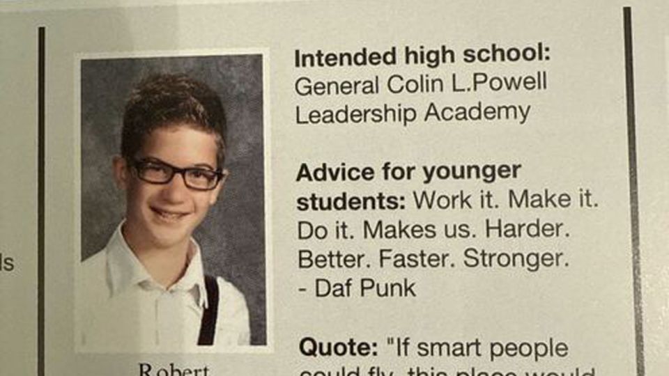 A 2017 yearbook photograph obtained by CNN shows Robert Westman, later known as Robin Westman, then a student at Annunciation Catholic grade school in Minneapolis. - CNN