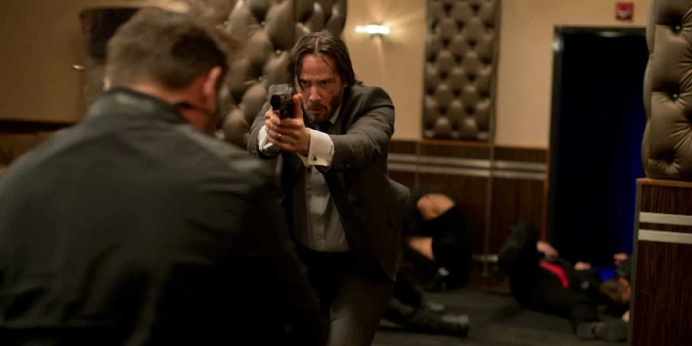 John Wick shoots a man in the head in John Wick