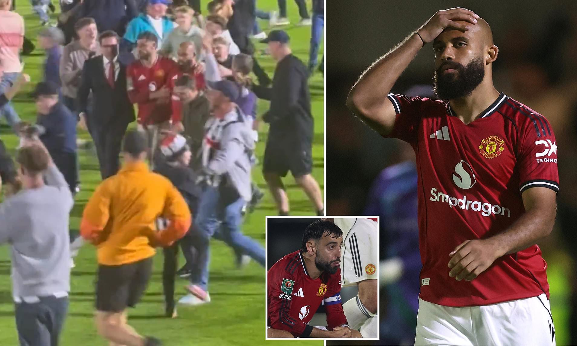 Bruno Fernandes rushes to protect Bryan Mbeumo after Man United star misses  decisive penalty