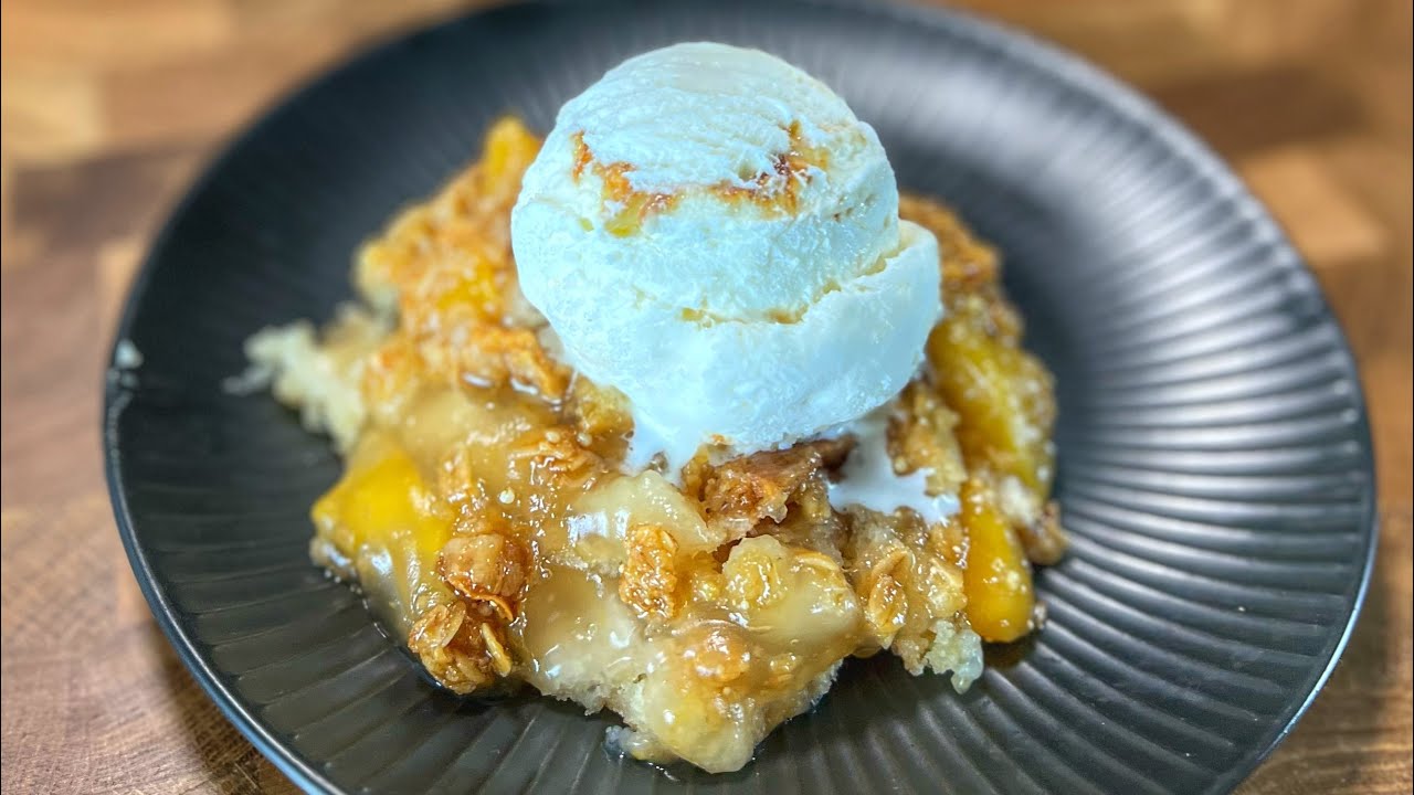 5 Ingredient Peach Cobbler! So good!