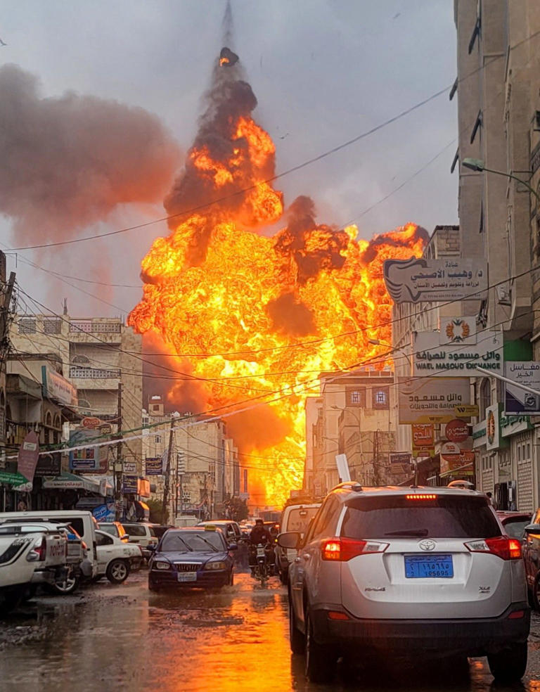 A fire ball rises from the site of an Israeli air strike in Sanaa on Aug 24 - Reuters