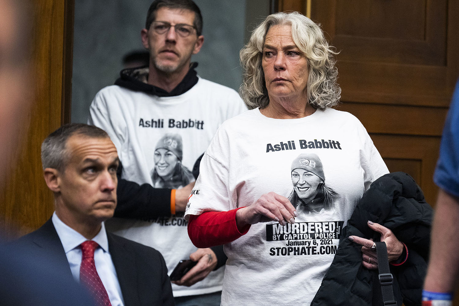 Micki Witthoeft, mother of Ashli Babbitt, attends a House hearing in Washington in 2023. (Tom Williams / CQ Roll Call via AP)