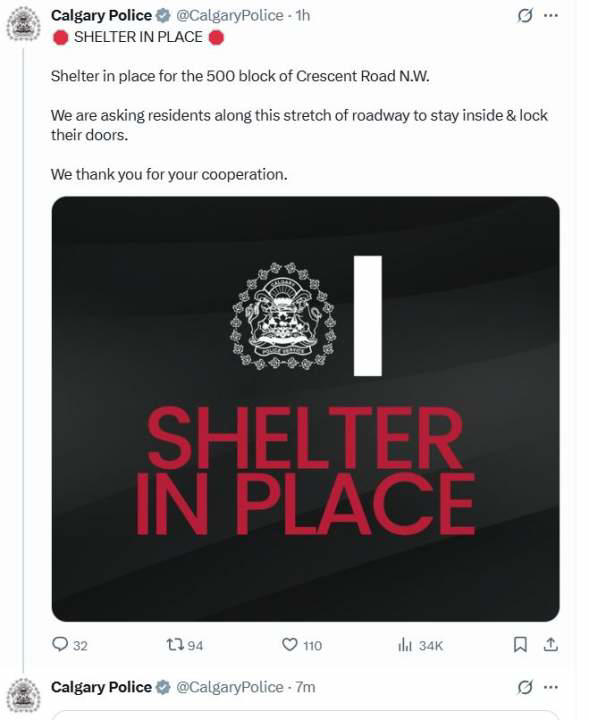 Calgary police warn of ‘active shooter’ in Crescent Heights neighbourhood