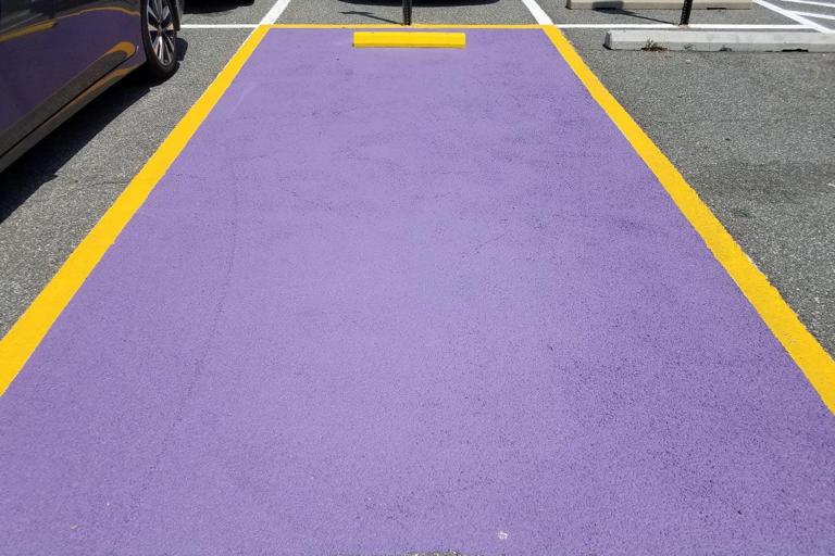 Purple and yellow parking space for veterans