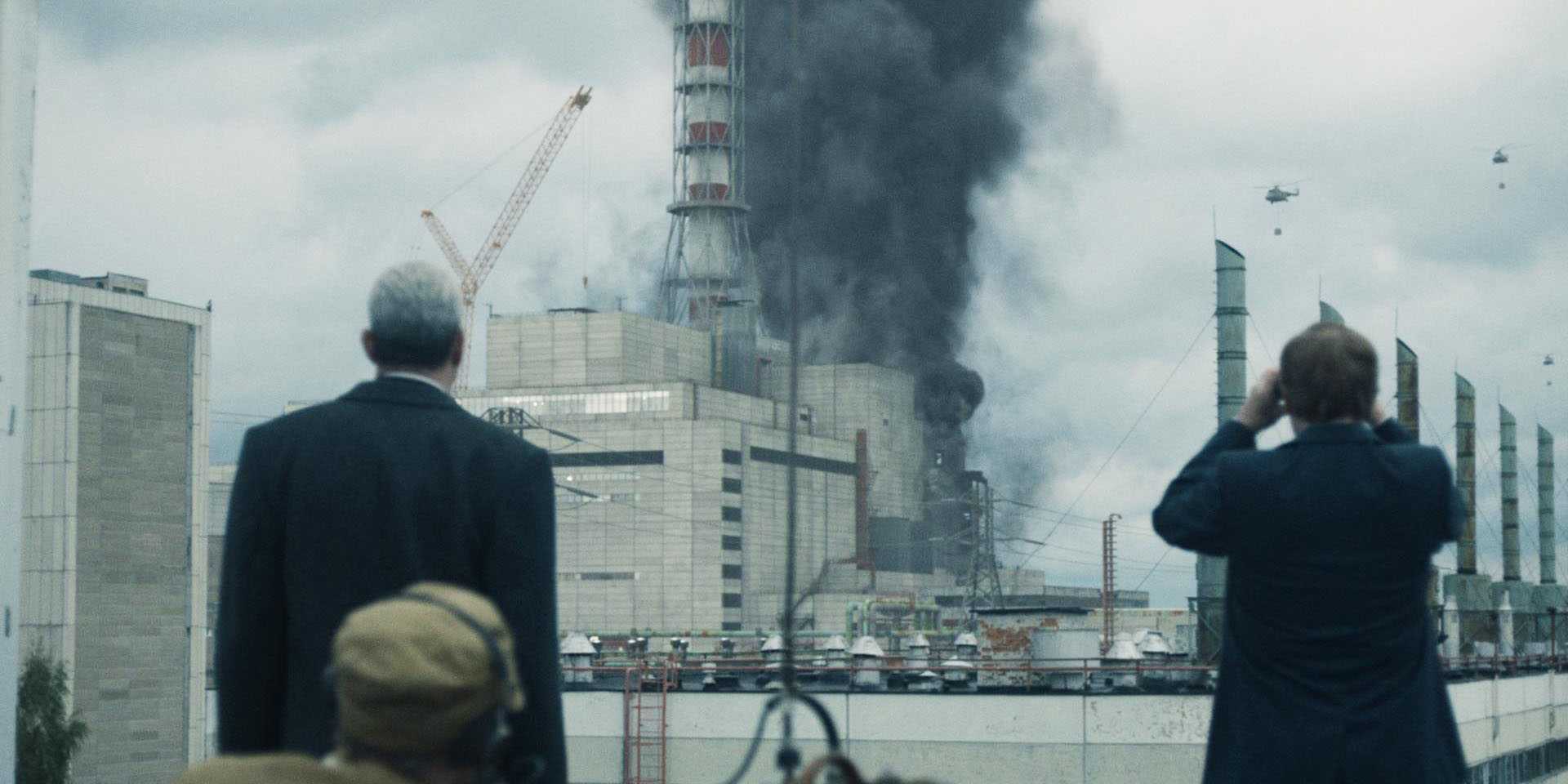 People watching the explosion from a rooftop in Chernobyl on HBO