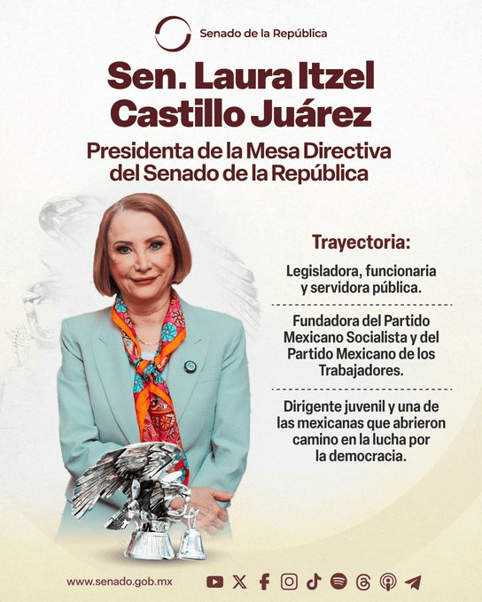 Laura Itzel Castillo asume la presidencia de la Mesa Directiva del Senado