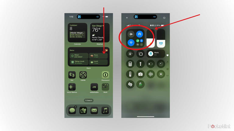 A diagram showing how you swipe down to access Control Center and then tap on connectivity settings.