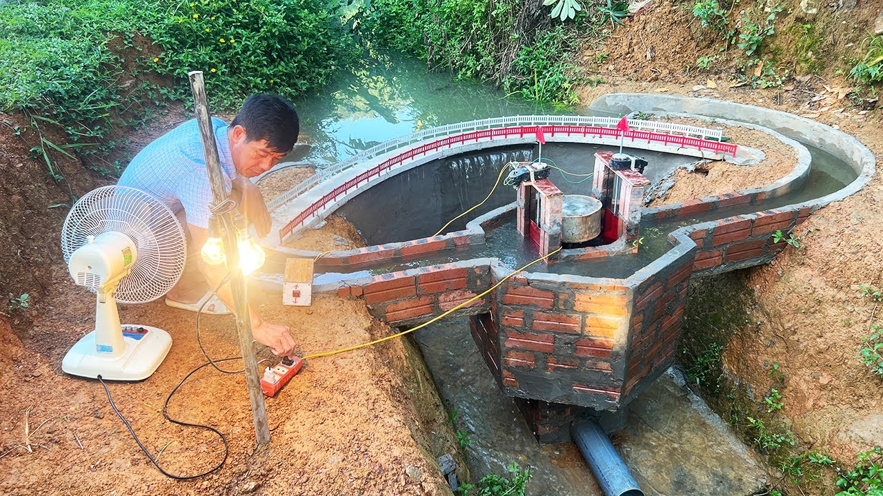 Building a 220V mini curved hydroelectric dam with unique turbines