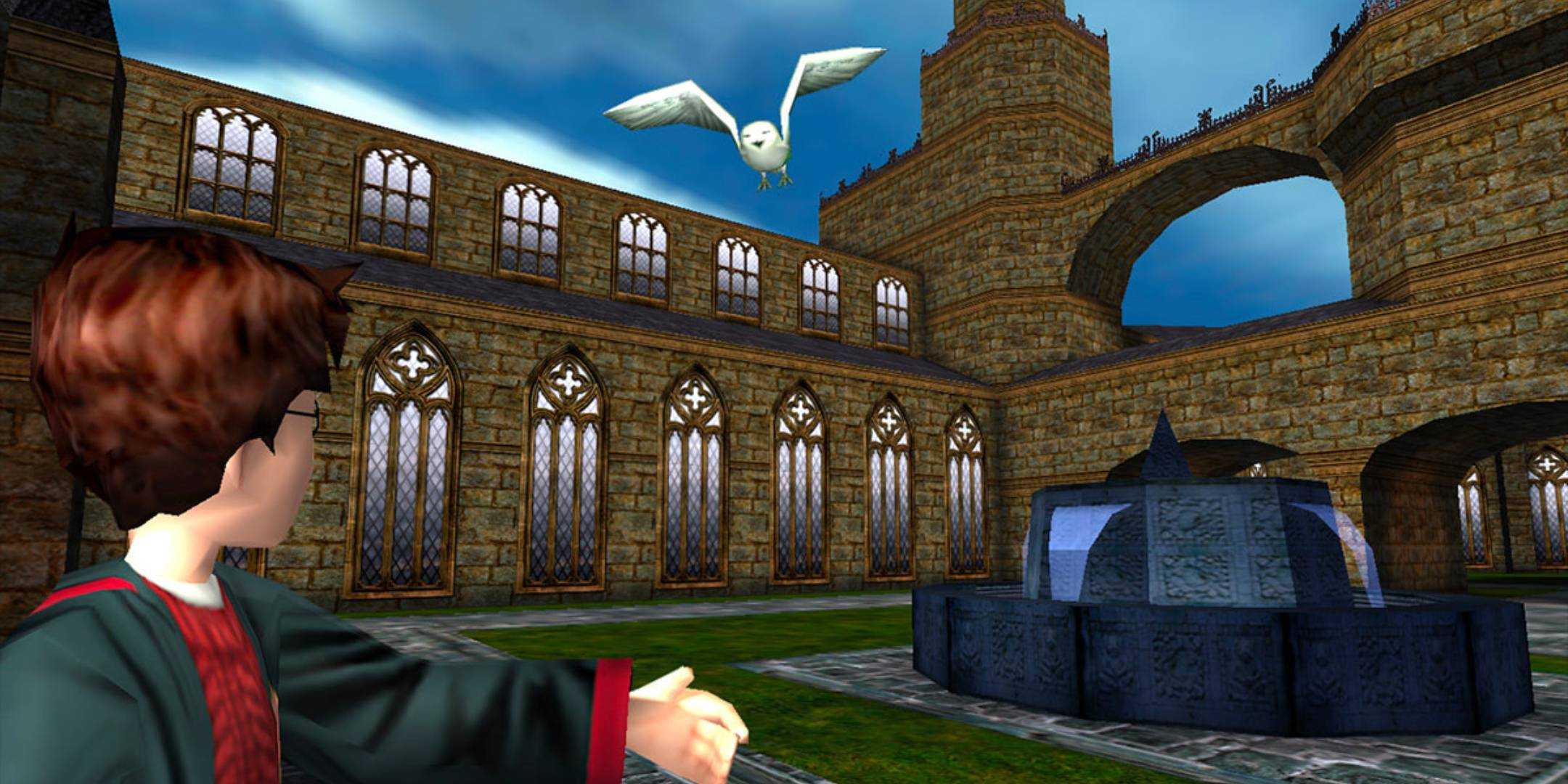 Hedwig flying towards Harry Potter in Sorcerer's Stone on PC.