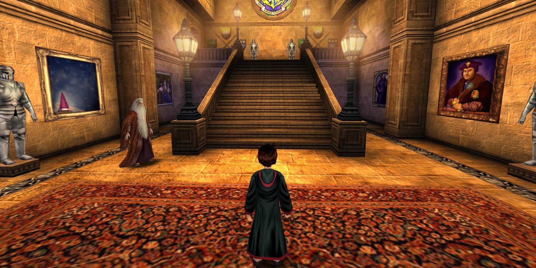 Harry standing in front of a staricase in Sorcerer's Stone on PC.