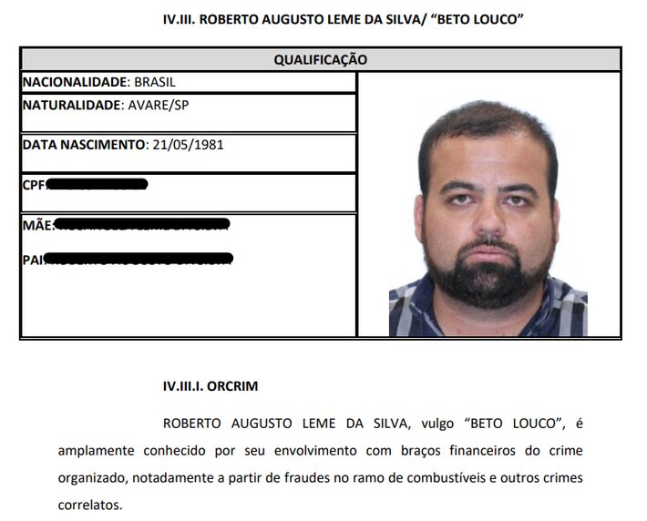 O empresário Roberto Augusto Leme da Silva, o Beto Loco, investigado pela PF na Operação Tank e pelo Gaeco na Operação Carbono Oculto Foto: Reprodução / Polícia Federal