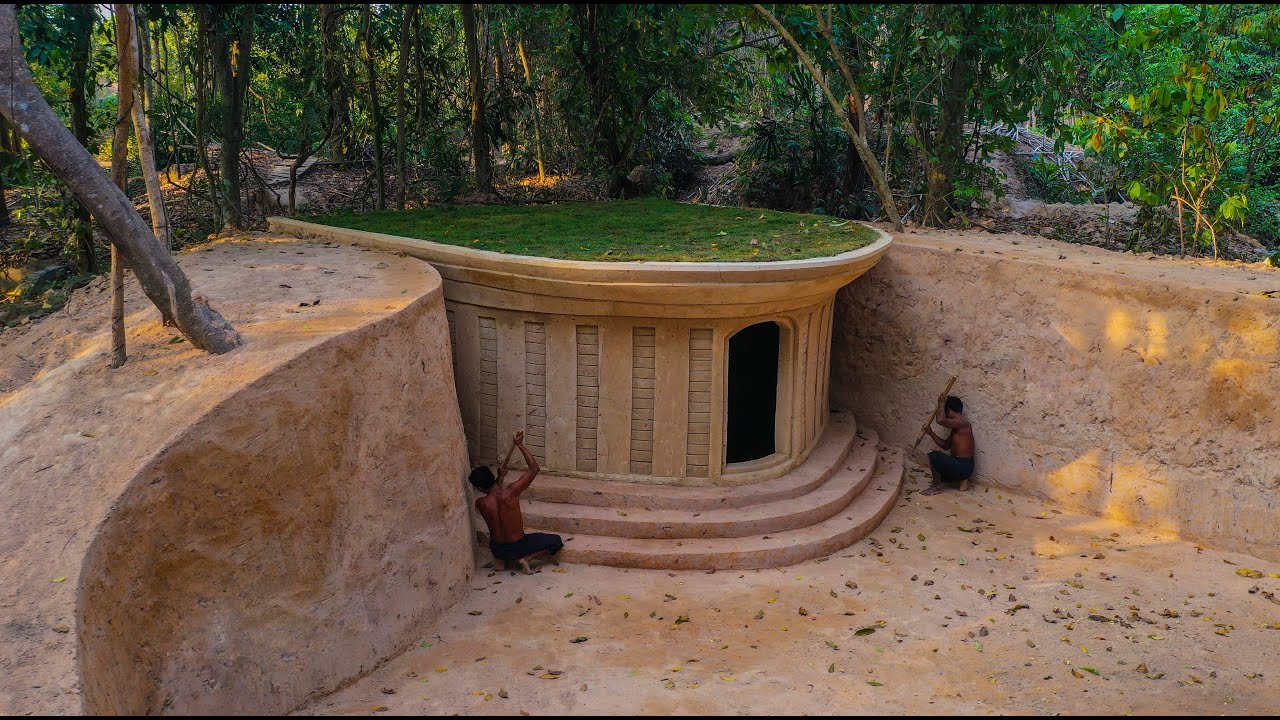 Builders craft a hobbit-style villa with an underground room in 14 days