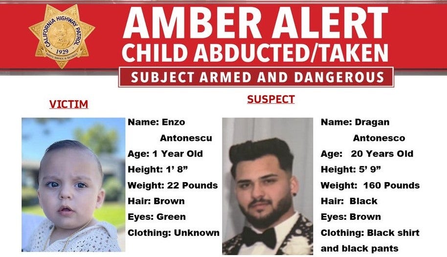 AMBER Alert cancelled after missing 1-year-old found in Southern California