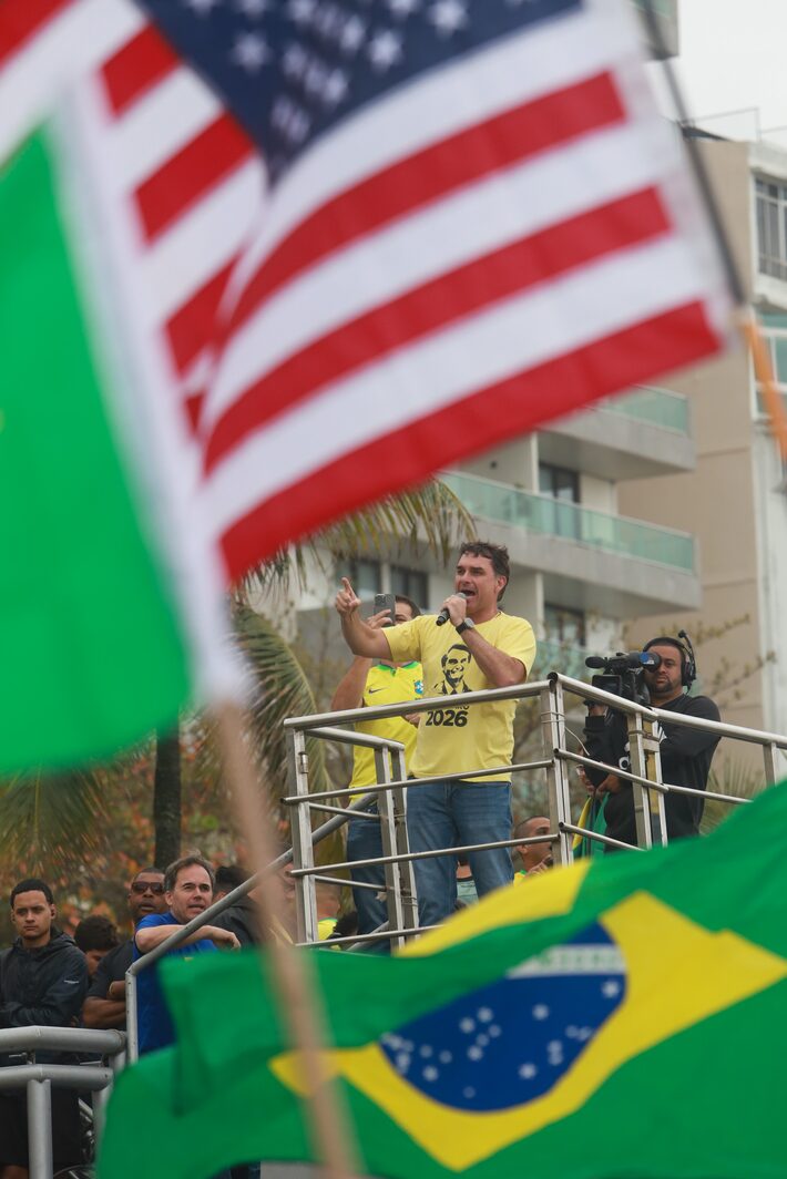 O senador Flávio Bolsonaro no ato do 7 de Setembro em Copacabana, no Rio de Janeiro Foto: Pedro Kirilos