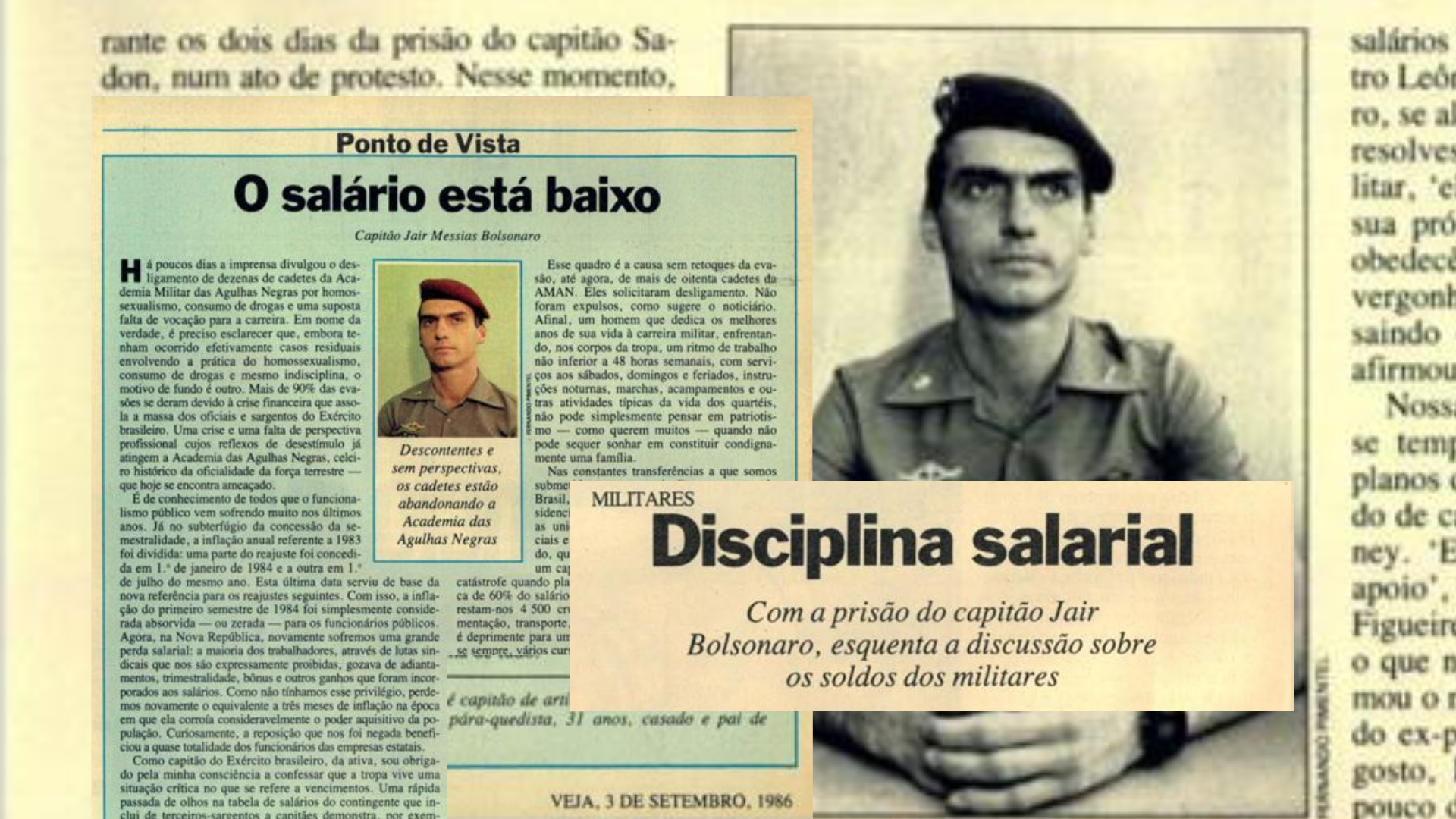 Recortes da revista Veja de 1986 mostram artigo de Bolsonaro e repercussão de sua prisão