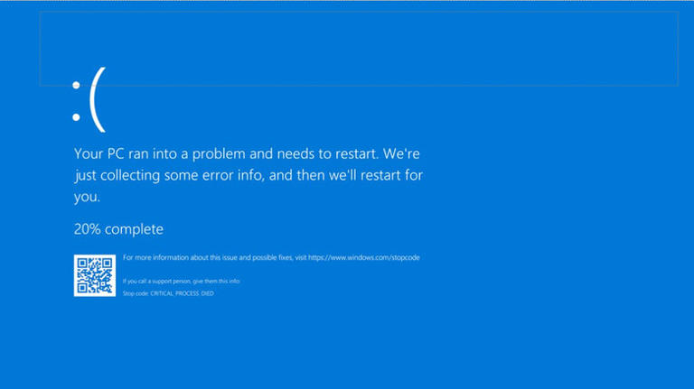 A "blue screen of death" image displaying the stop code Critical Process Died.