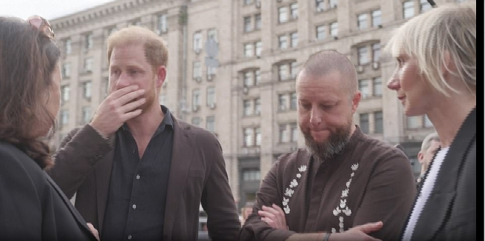 Prince Harry holds back tears while visiting memorial in Kyiv