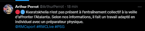 PSG vs Atalanta – Kvaratskhelia indoors, a return to training