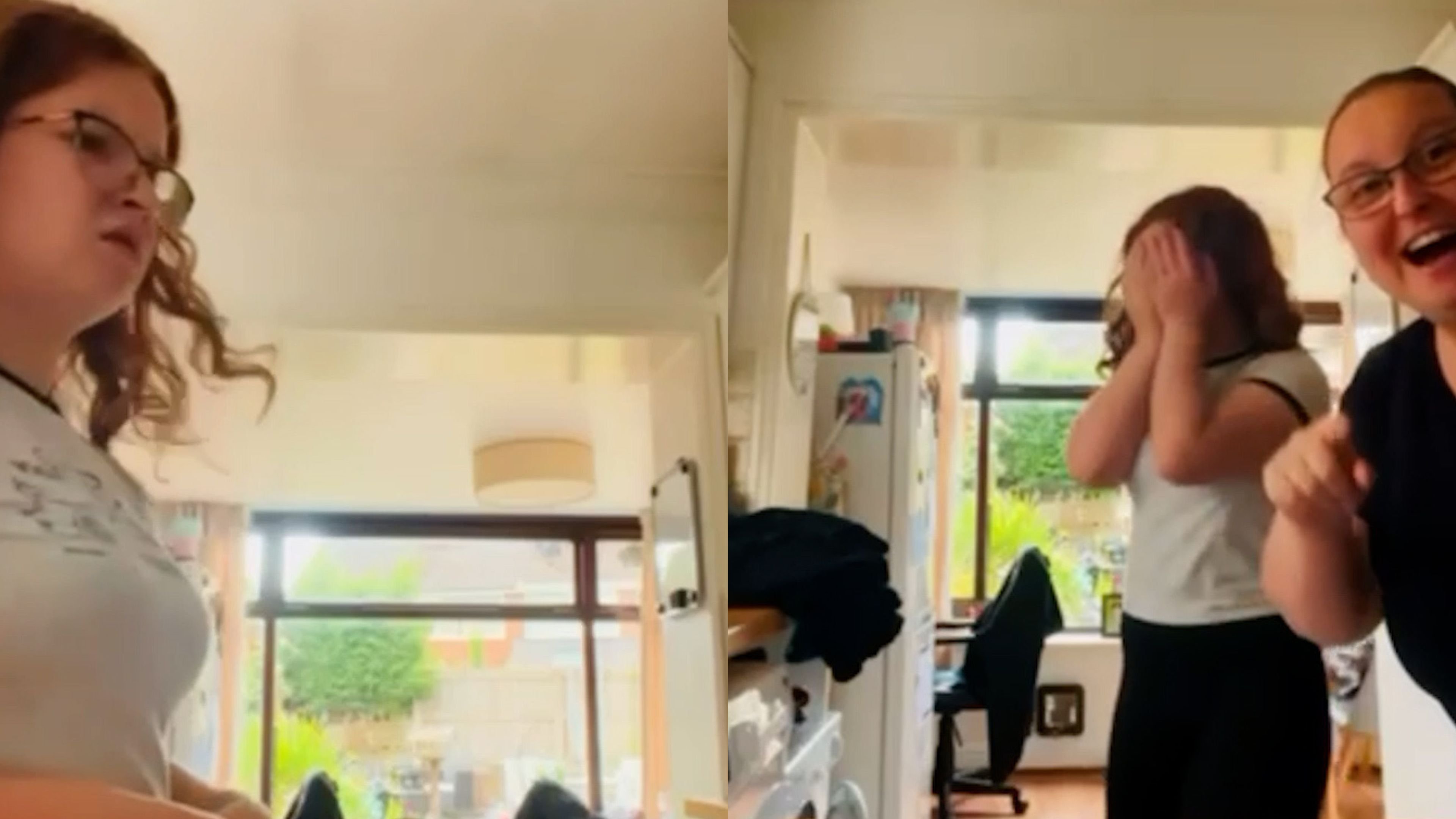 Teen scrambles for phone while it sits in front of her