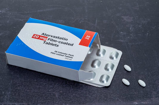 A generic box of statin pills