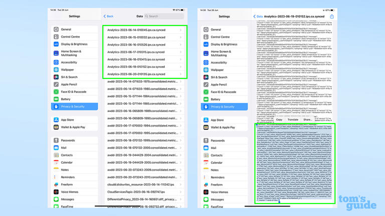 Screenshot of analytics data on an iPad