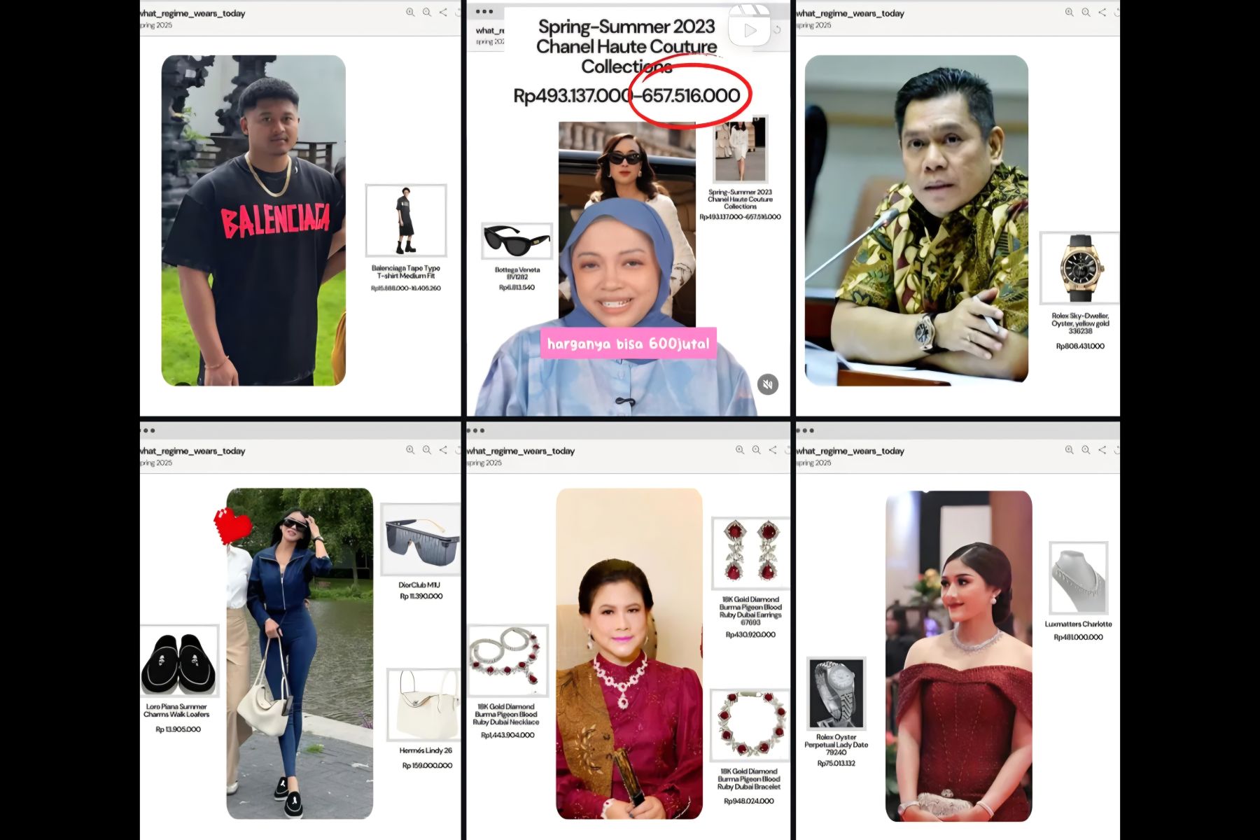 Postingan penampilan mewah pejabat dan pesohor atau keluarganya di akun Instagram @cabinetcoure_idn. (Istimewa)