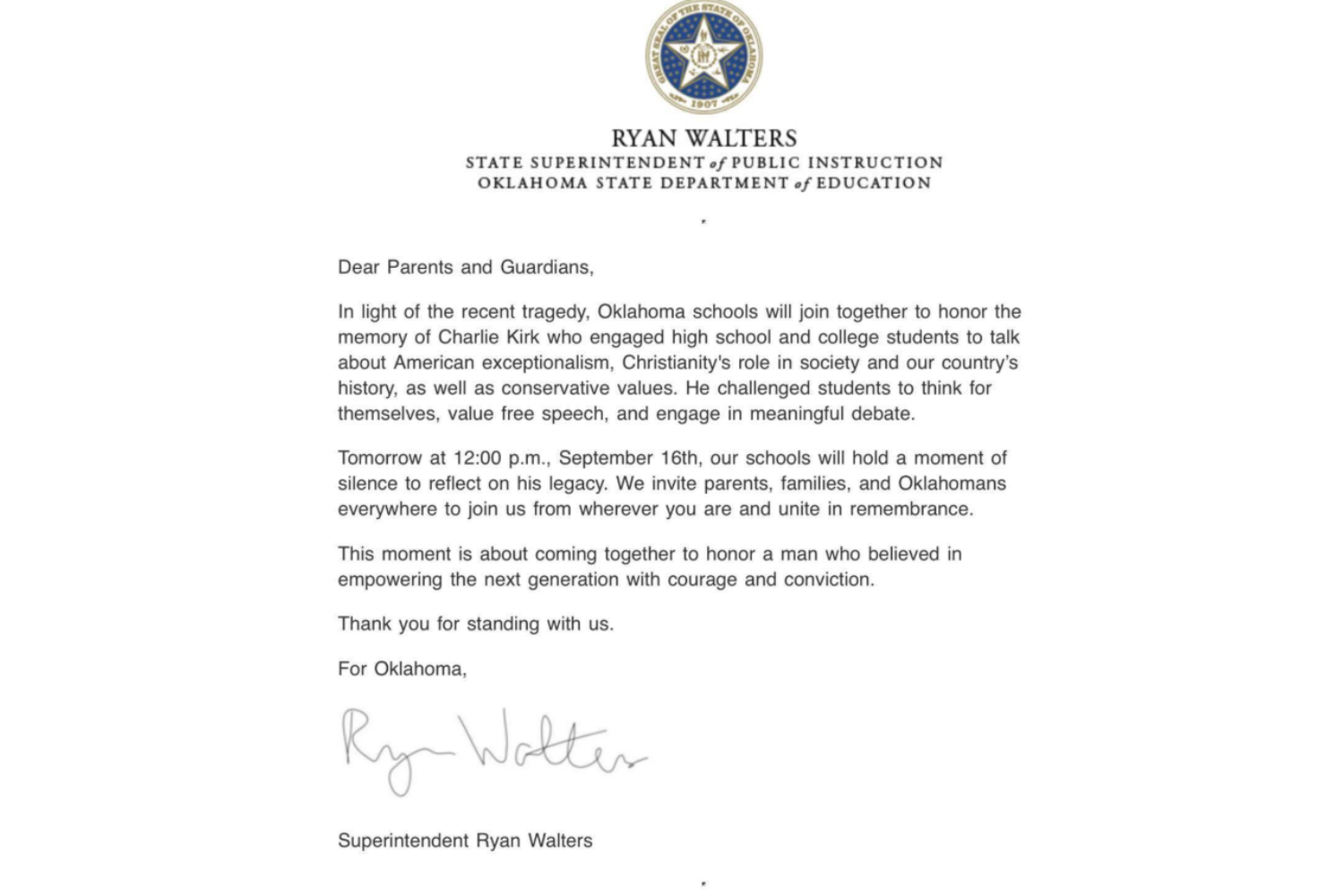 State superintendent told schools to mark Charlie Kirk's death—we said no