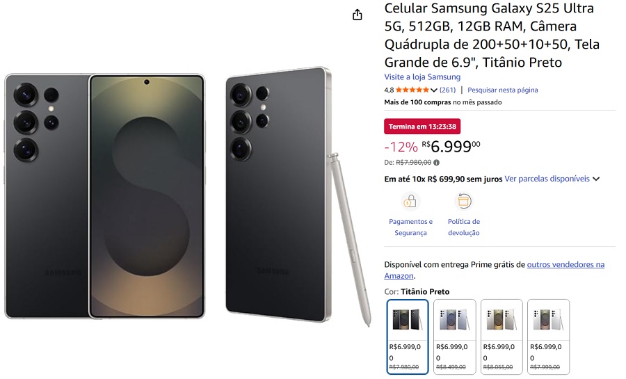 Galaxy S25 Ultra 512GB ganha desconto na Amazon e fica quase metade do ...