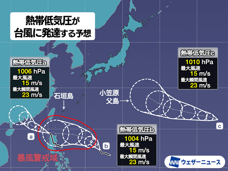 3つの台風発生予想 進路に注意 発生すると台風17号、18号、19