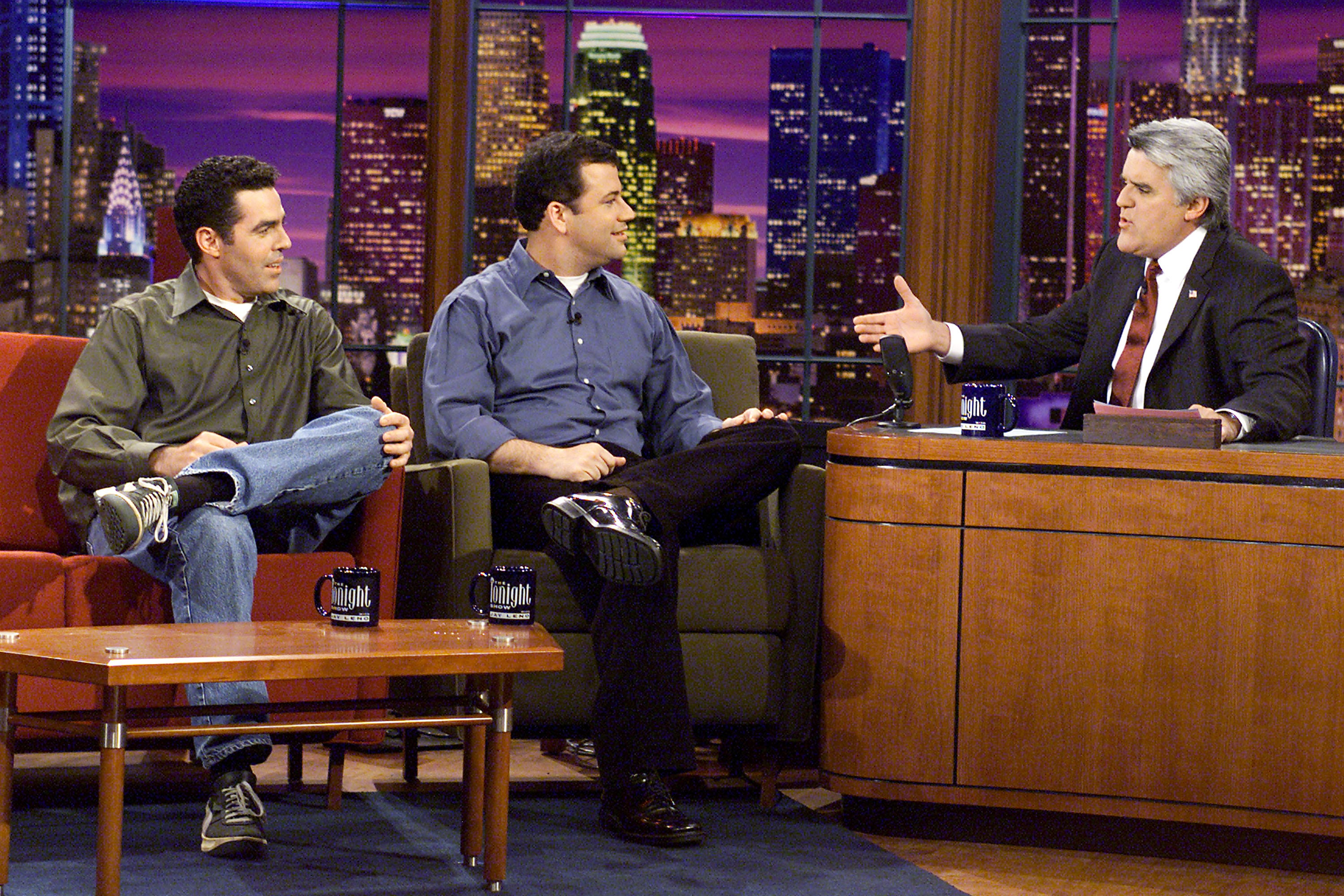 Adam Carolla and Jimmy Kimmel from "The Man Show" appear on "The Tonight Show with Jay Leno" at the NBC Studios in Los Angeles on Nov. 19, 2001.