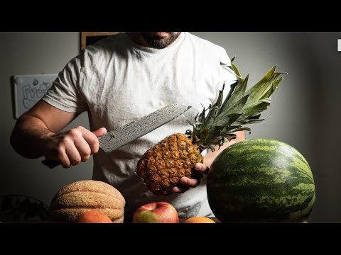 Matt preps watermelon with a peeler