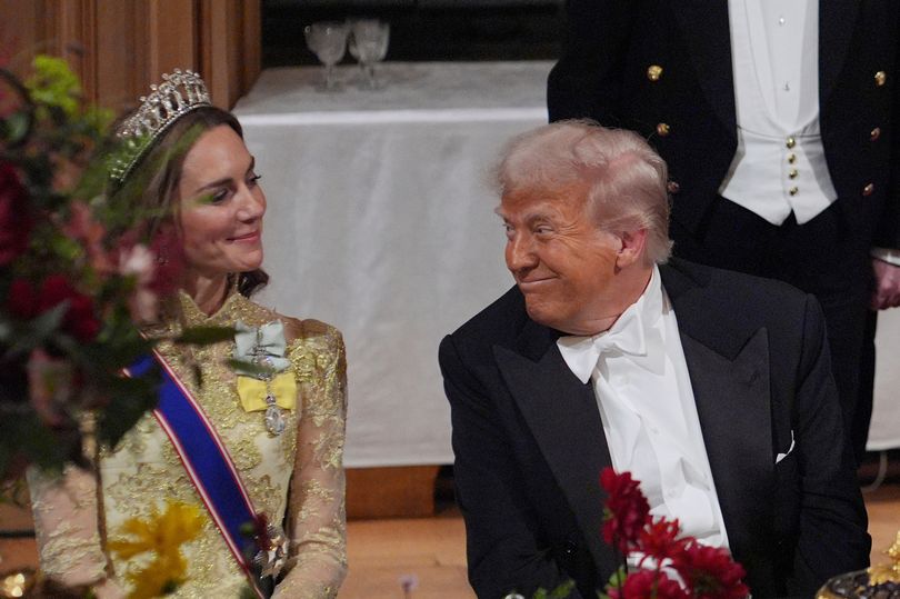 Trump smiles at Princess Kate while listening to King Charles' speech