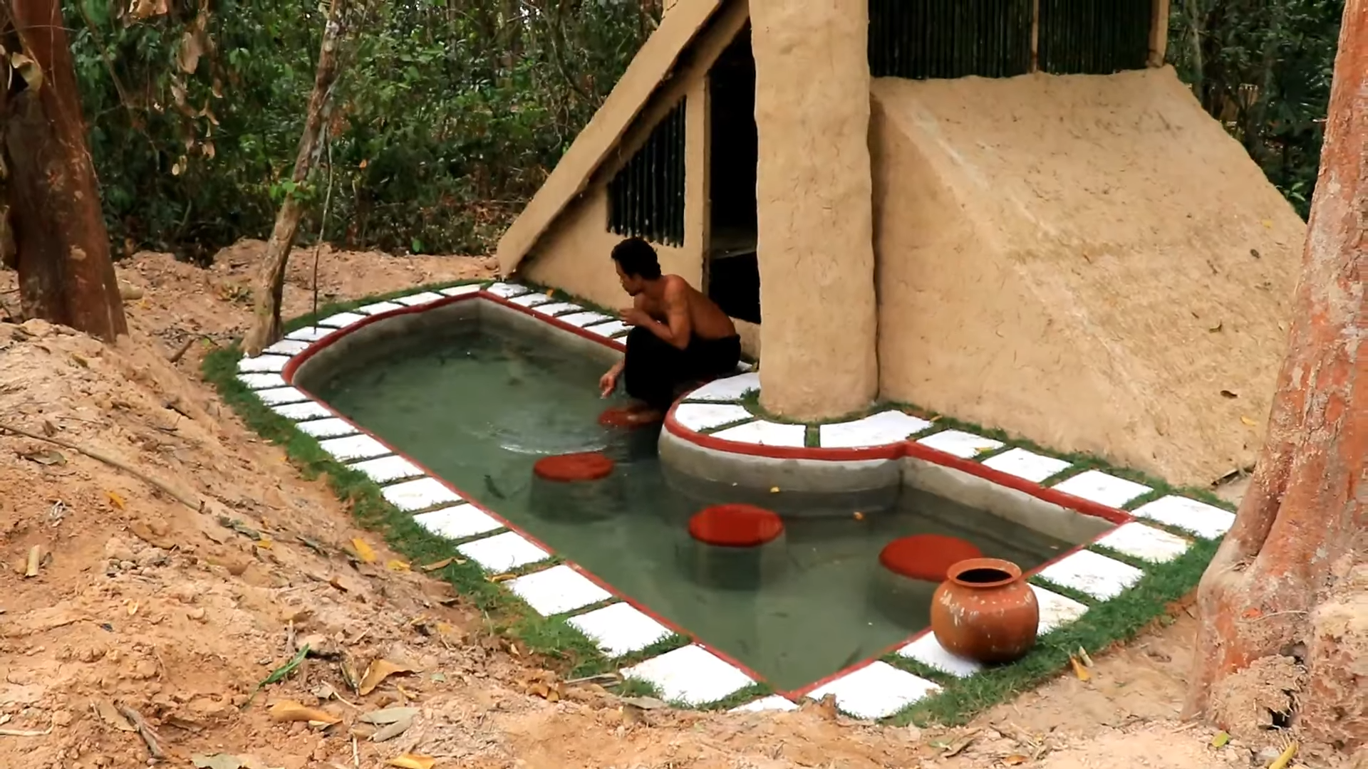 How Two Guys Build a Fish Pond in Front of a Mud House