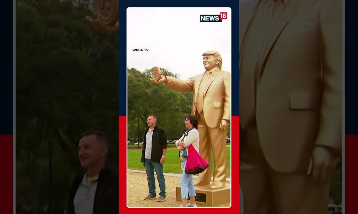 Golden statue of President Donald Trump with Bitcoin in Hand Put Up outside  Capitol Hill | #shorts | Watch