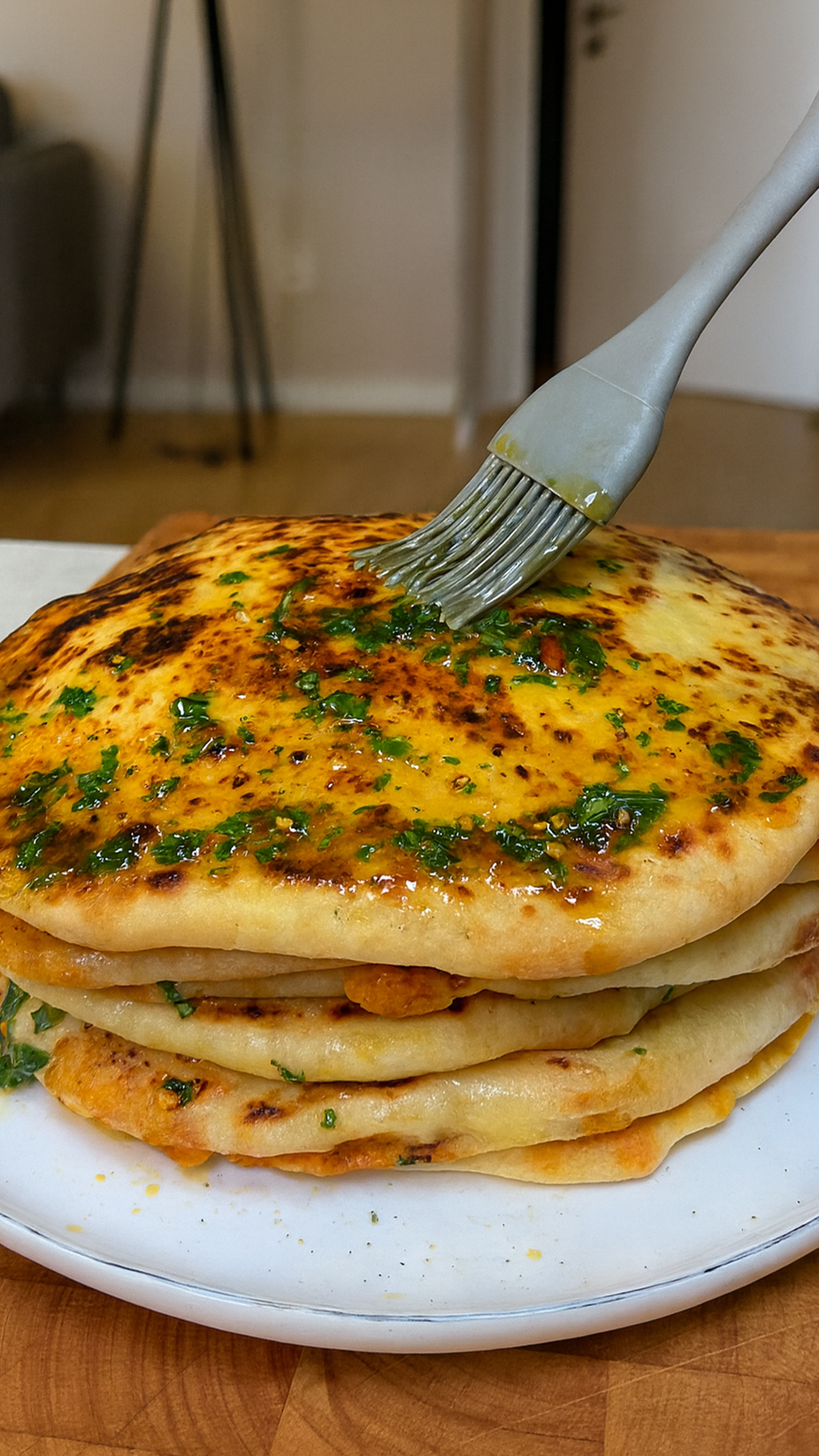 Wie man veganes Fladenbrot mit Kartoffel-Käse-Füllung zubereitet