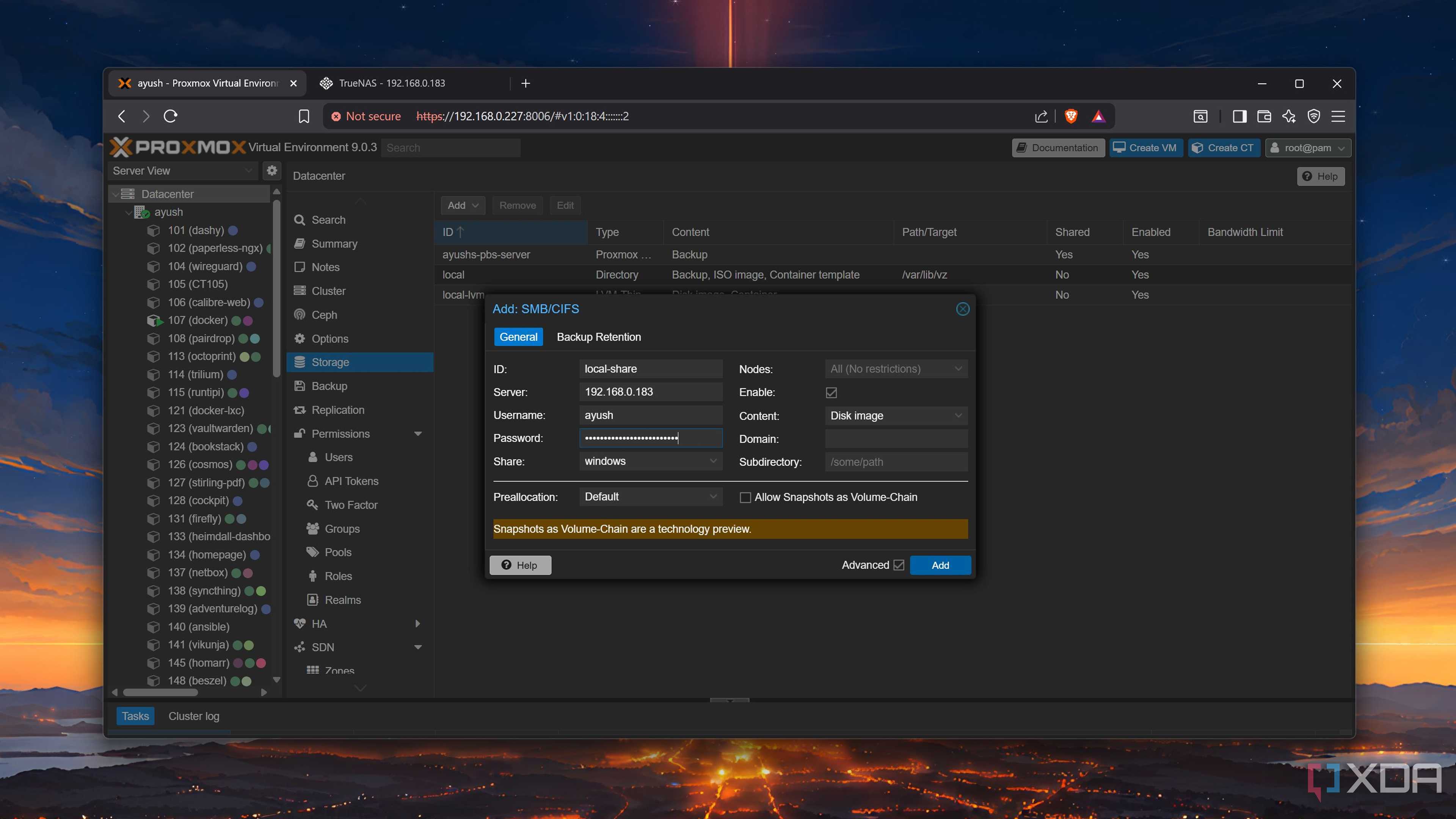 Configuring an SMB share in Proxmox
