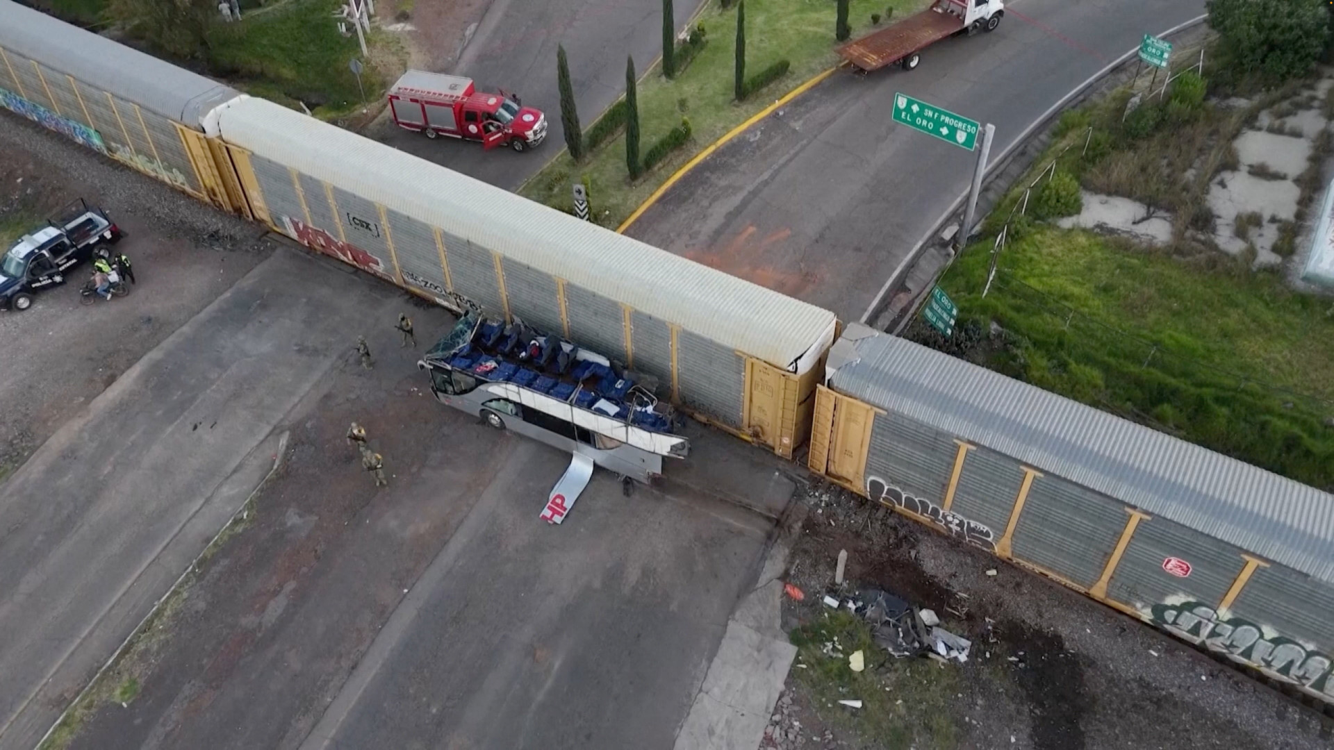 10 dead, 61 injured as cargo train hits doubledecker bus in Mexico