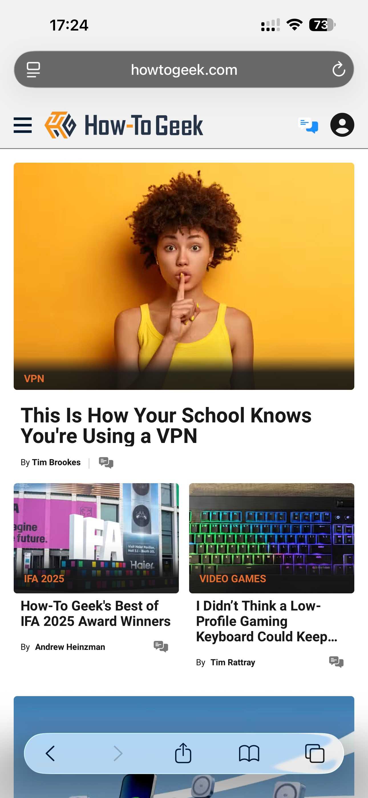 A webpage in the Safari app on an iPhone.