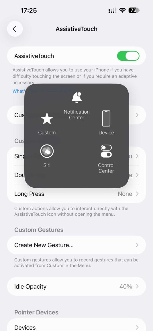 iPhone AssistiveTouch main menu.