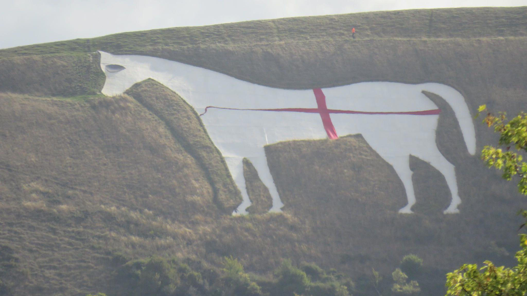 #39 Minimal damage #39 after England flag on white horse #39 Minimal damage #39 after England flag on white horse