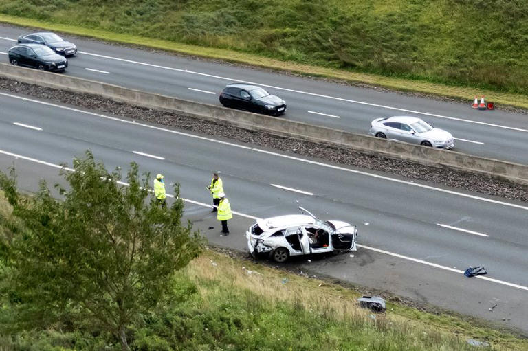 M80 double crash as two people rushed to hospital