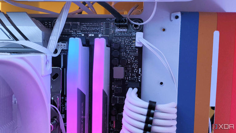 Close up of the ARGB and power motherboard headers for connecting the an ARGB fan controller