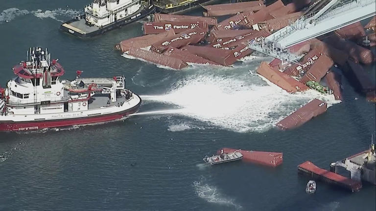 More than 60 containers fall off ship in Long Beach port