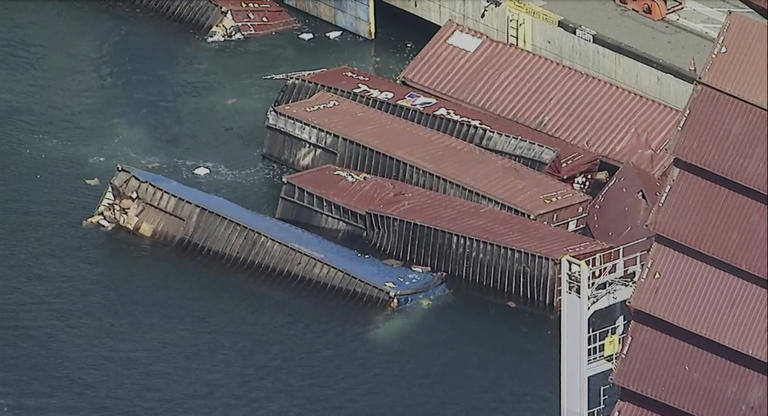 More than 60 containers fall off ship in Long Beach port