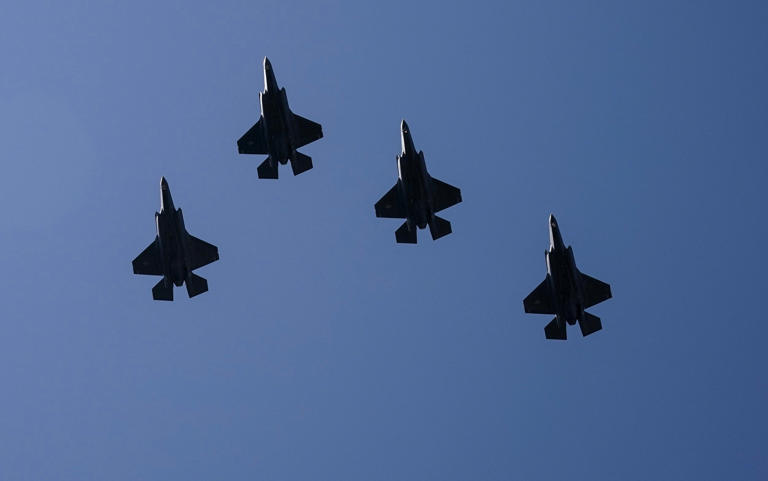 F-35 fighter jets in flight. Dutch F-35s and Polish forces responded overnight to an incursion by Russian aircraft into Poland’s airspace - Oliver Contreras/AFP