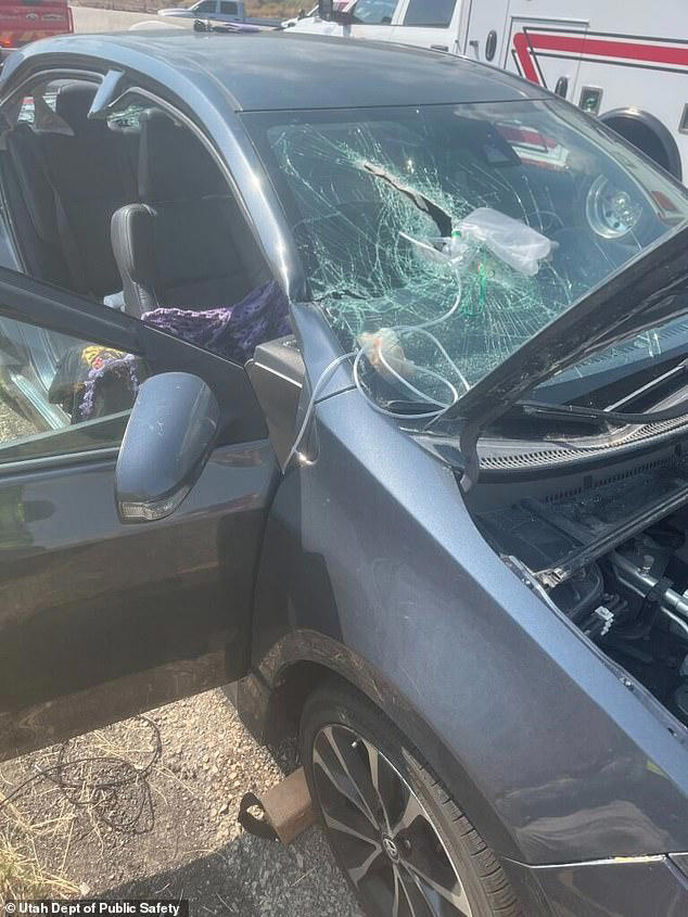 Woman miraculously survives being impaled by flying bar while driving