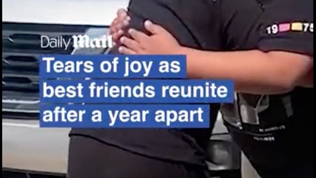 Emotional reunion for two young best friends after a year apart